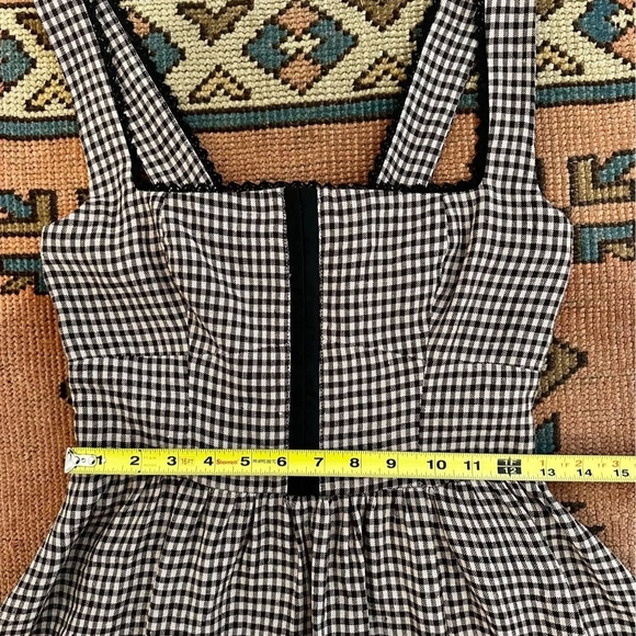 Checked Square-Neck Midi Dress in Brown - Picture 7 of 10